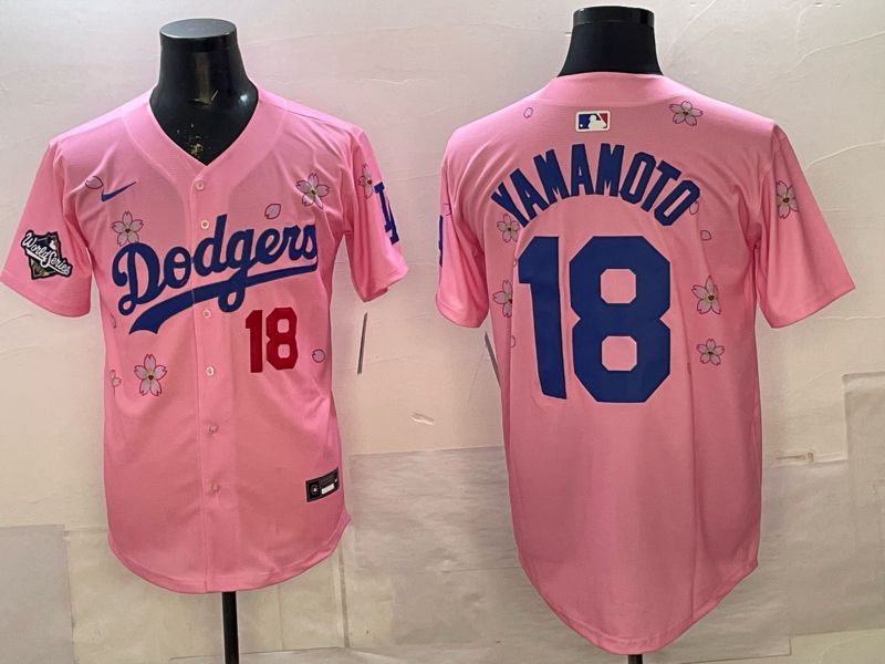 Men Nike 2026 Los Angeles Dodgers #18 Yamamoto Pink Sakura Edition Game MLB Jersey 04
